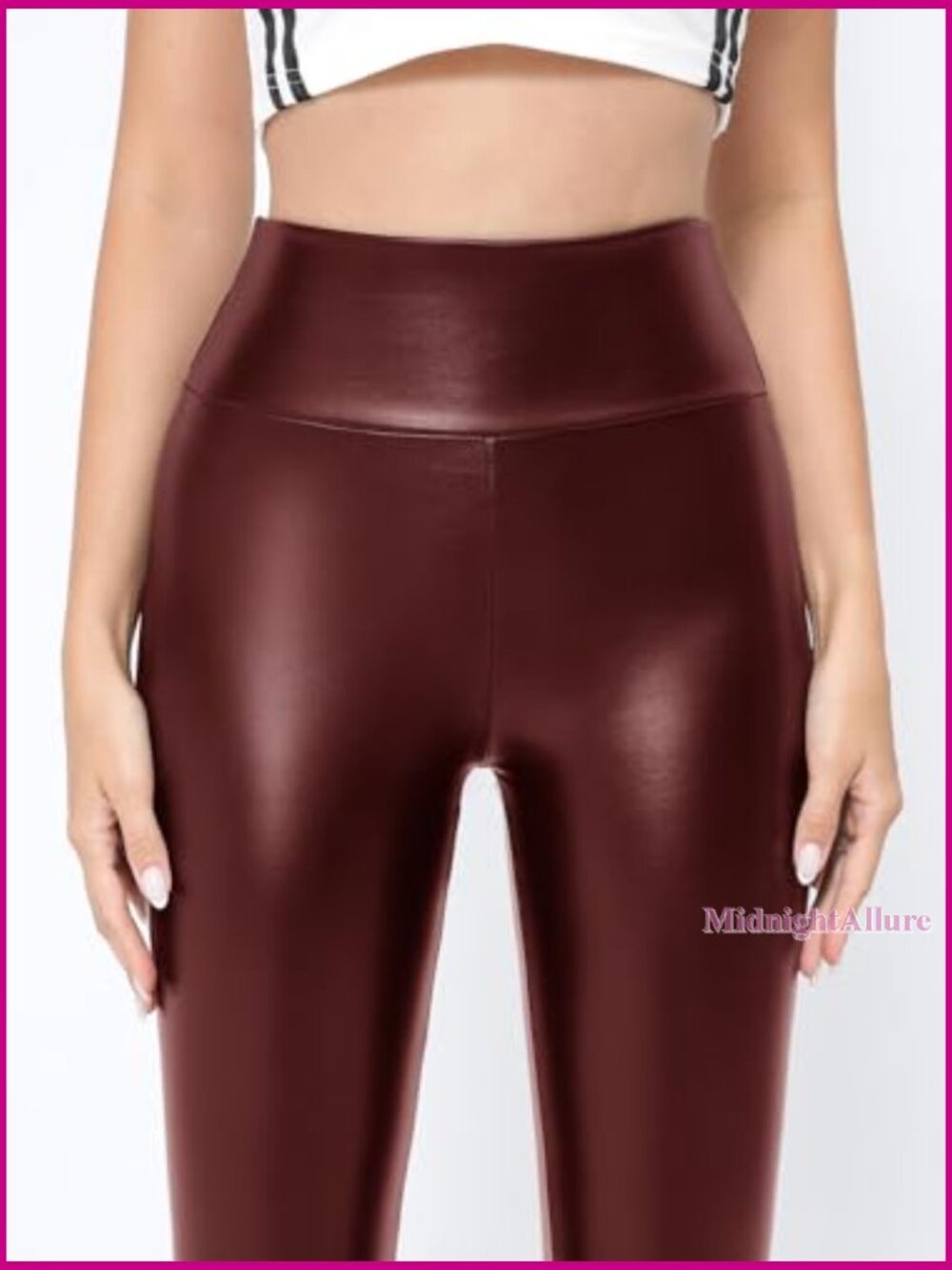 High Waisted Faux Leather Leggings Stretchy Yoga Pants Sexy Tights - Picture 2 of 7